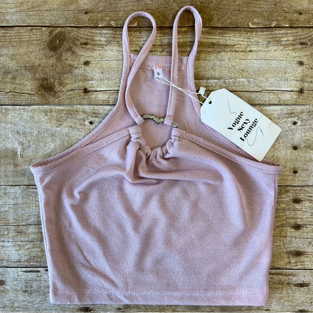 Vogue Sexy Lounge Womens Shimmer Halter Crop‎ Top Purple Rhinestone T5096W04 S